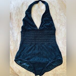 Missoni plunging one piece body suit Navy and silver